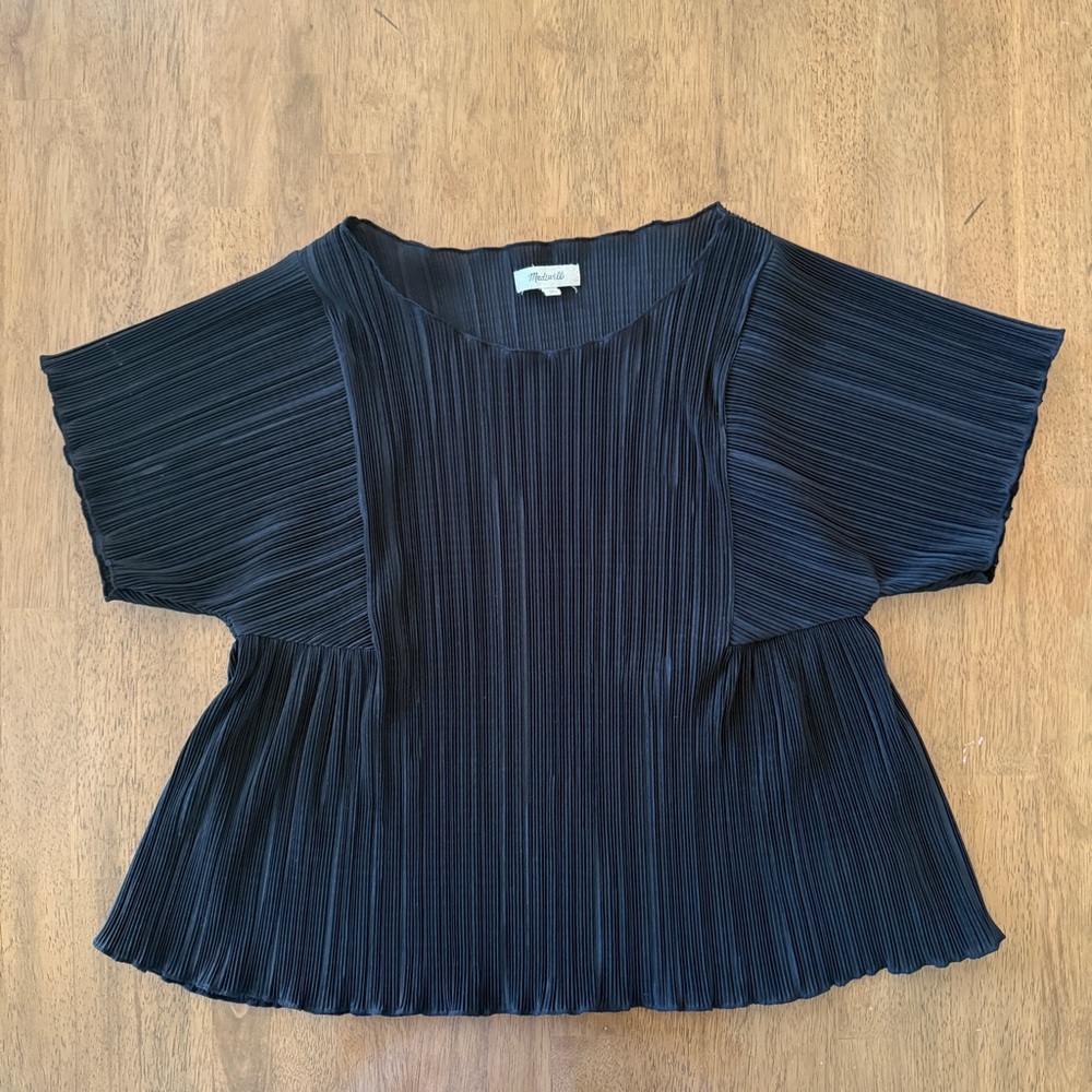 Madewell Micro Pleated Plisse Swing Top, Black, Size S